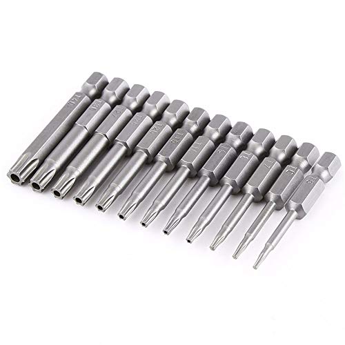 Yakamoz 12pcs 1/4 Inch Hex Shank T5-T40 Torx Head Screw Driver Bit Set Security Tamper Proof Star 6 Point Screwdriver Kit Tools