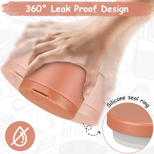 Image of Pawtong 12oz Insulated Vacuum Food Jar with Buckle Lid Wide Mouth Soup Thermo for Hot Food Kids Leakproof Stainless Steel Lunch Container (Apricot, 12OZ)