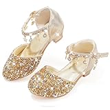 Mokayu Prinzessin Schuhe Mädchen Glitzer Sandalen Flamenco Schuhe Kinder Mary Jane Abendschuhe Cosplay Schuhe Karneval Partys Hochzeiten Klett Sandalen Elegante Pumps Gold EU31