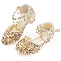 Mokayu Prinzessin Schuhe Mädchen Glitzer Sandalen Flamenco Schuhe Kinder Mary Jane Abendschuhe Cosplay Schuhe Karneval Partys Hochzeiten Klett Sandalen Elegante Pumps Gold EU31
