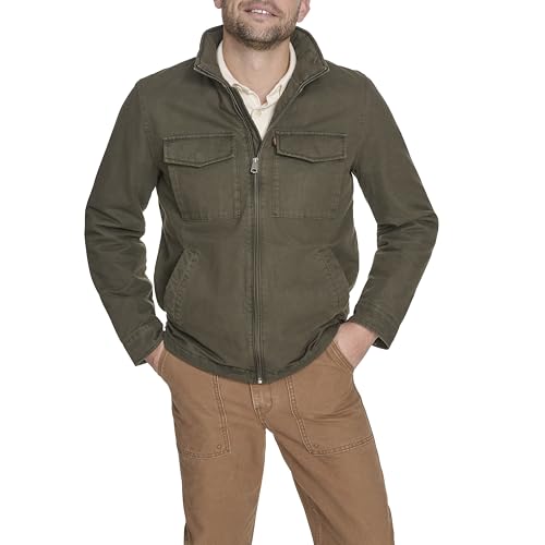 Levi's Men's Stand Collar Cotton Military Jacket with Hidden Hood