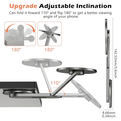 ALAFLY Magnetic Phone Holder for Laptop, Adjustable Computer Monitor Side Mount for iPhone 17/16/15/14/13/12 MagSafe for Tesla, Slim Portable Foldable Cell Phone Holder, Gray