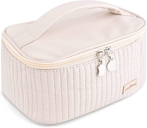 SoloTravel Makeup Bag Cosmetic Bag Waterproof Travel Cosmetic Organizer Toiletry Storage Travel Kit for Women and Girls (Beige Color)