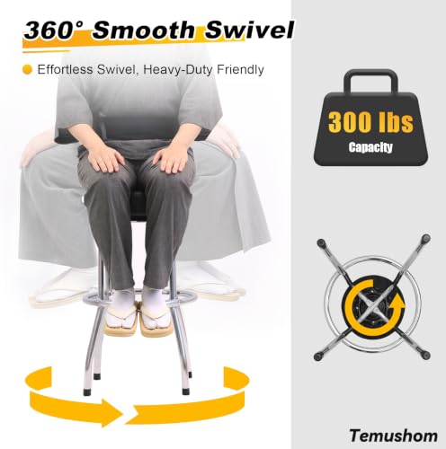 Butacos giratorios Temushom de 29", asiento acolchado, capacidad de 136 kg | Butacos negros con estructura cromada para tienda, mostrador, hogar y garaje miniatura 4