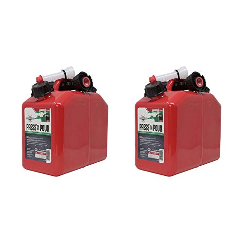 Garage Boss 2 Cans In 1 Press N Pour Metal 1.5 Gallon Gas and 2.5 Quart Oil Portable Storage Fuel Container with Spout and Transport Caps Included (2 Pack)
