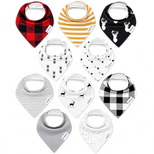 Image of KiddyStar Organic Cotton Baby Drool Bibs | Soft, Adjustable, Absorbent, Unisex Teething Bandana Bibs for Babies