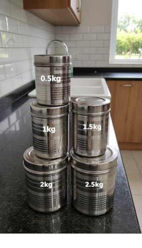 Image of Duodeno Stainless Steel Storage Container Set | 0.5kg / 1kg / 1.5kg / 2kg / 2.5kg Airtight Jar | Round Dabba Canister (5 Pices)