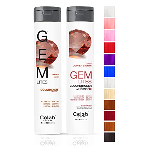 Celeb Luxury Intense Color Depositing Colorwash Shampoo + BondFix Rebuilder, Vegan Hair Dye, Sustainably Sourced Plant Based, Semi Permanent Hair Color, Viral and Gem Lites Duos