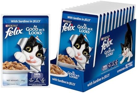 Purina Felix with Sardine in Jelly | Wet Food for Adults | Complete and Balanced Cat Food, Pack of 12 Pouches (12 x 85 g)