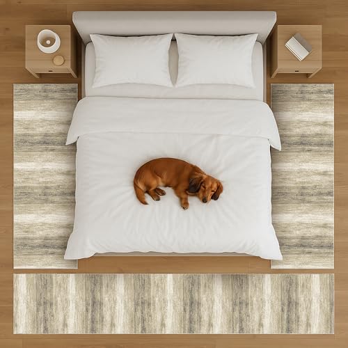 oKu-Tex Bettumrandung Set 3-teilig [67x340 cm | 2 mal 67x140 cm] Beiger...