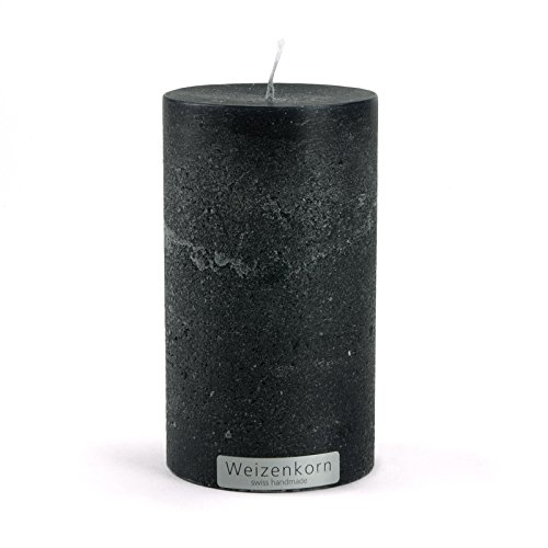 Weizenkorn Stumpen Kerze Ice Schwarz Struktur Ø 6,6/12 cm Handgefertigt Durchgefärbt Cover