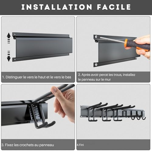 Range outils de jardin en acier support mural modulable pour ski et balai - 7
