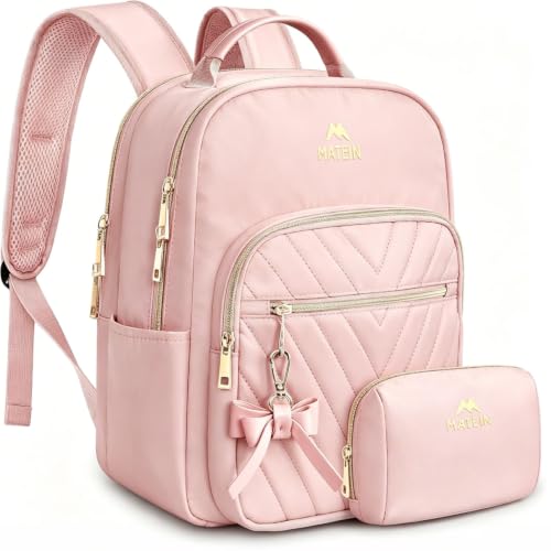 MATEIN Mochila bonita com laço para meninas, mini bolsa de ombro moderna com porta de carregamento USB, à prova d'água, leve, para viagem, uso diário, faculdade, para mulheres, adolescentes,