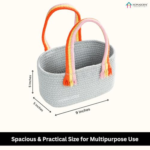 Image of HOMADORN Cotton Storage Basket with Sturdy Handles - Foldable, Durable, and Stylish Organizer for Toys, Clothes,Gifting and Home Essentials (GREY)