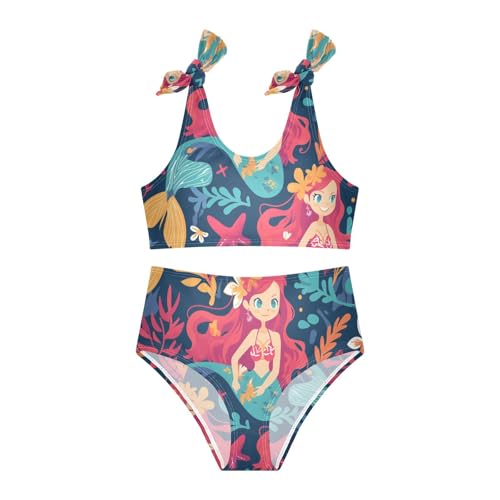 KLL Beautiful Red Haired Mermaids Girls 2 Piece Bikini Set Quick-Dry Swimsuit Swimwear Cute Shoulder Strap3