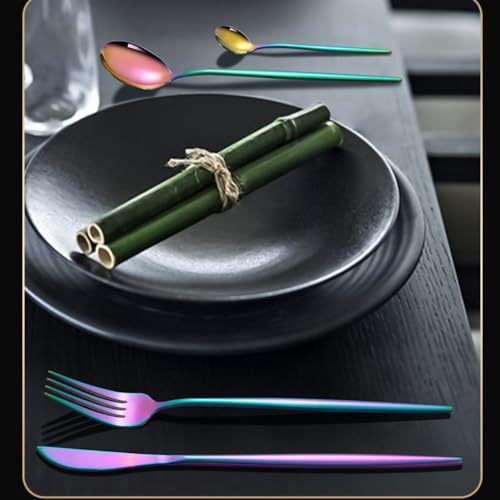 Image of 20 pcs Flatware Set, Rainbow Silverware Set for 5, Knife Fork Spoon, Stainless Steel Home Dinnerware Tableware,Mixed Cutlery Set Eating Utensils for Restaurants (20 Pcs Rainbow)