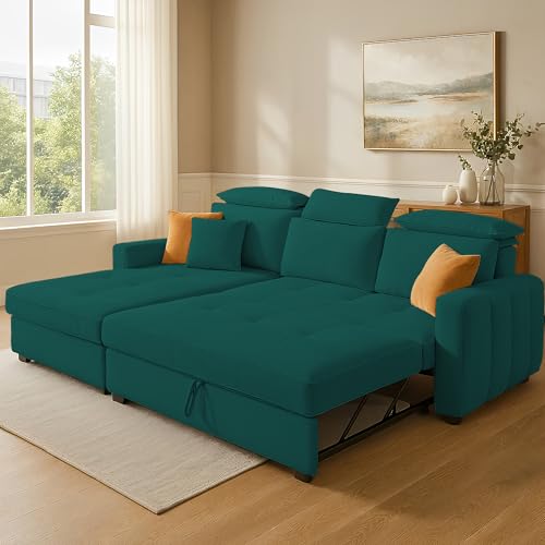 Image of Casaliving Gagnon LHS 4 Seater L Shape Corner Sofa Cum Bed for Living Room (Pine Fabric) Premium Fabric Sofa