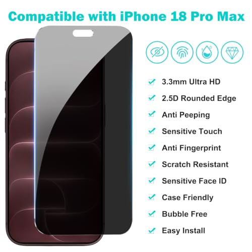 PEHAEL for iPhone 18 Pro Max Privacy Screen Protector Camera Lens Protector - image 2