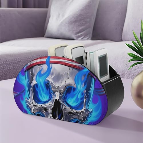 Télécommande TV multifonction support Fire Skull et boîte de rangement en cuir à compartiments
