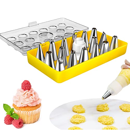 Spritzbeutel mit tüllen spritztüllen set edelstahl 16 Stk verschiedene Muster Mit Aufbewahrungsbox Konverter spritztüllen, für Tulpenblüte Fondantkuchen Cupcakes Gebäck Dekorationsset Blumenmundset Cover
