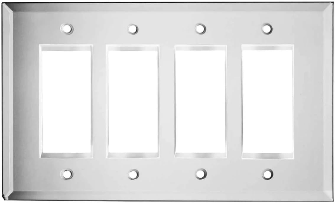 Switch Hits Plain Glass Mirror Outlet Wall Plate | 4 Gang GFI Rocker | 9" x 5.25" | Professional Quality Glass Mirror Switch Plate Covers For All Configurations