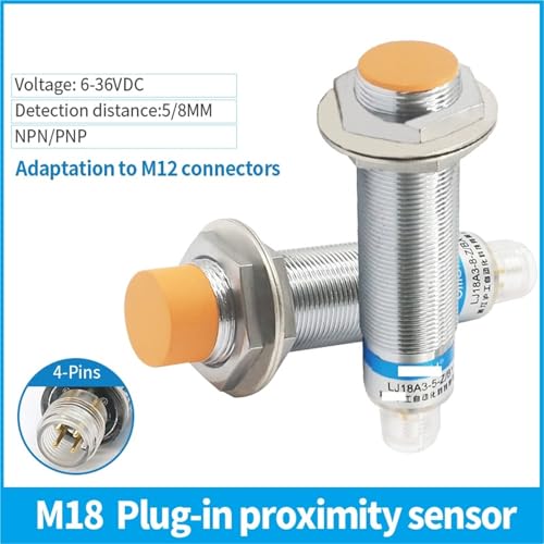 Interruptor de proximidad inductivo M18 con rango de 5-8 mm compatible con conector M12 3