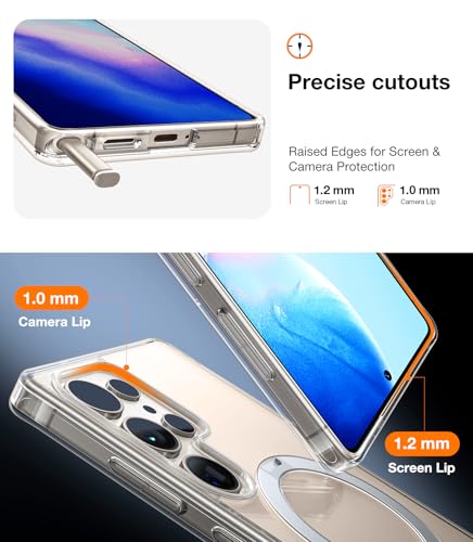 Image of TORRAS 360 Spin Magnetic Stand for Samsung Galaxy S25 Ultra Case, Fit for Magsafe, Military Grade Slim Hard PC Protective S25 Ultra Clear Case with Kickstand & Ring Holder, Ostand Spin, Clear