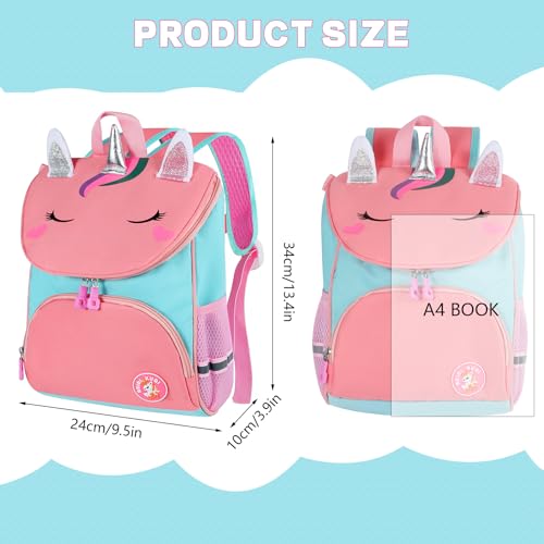 Yafe Sac d'école pour filles, sac à dos avec sangle de poitrine pour enfants, sac à dos pour tout-petits, sac à dos pour la maternelle, sac à livres pour filles de 3 à 6 ans, bleu, One Size, Sac à dos – vue 2