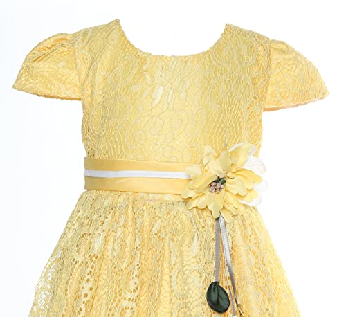Little Girls Cap Sleeves 3D Flower Lace Wedding Flower Girl Birthday Party Christing Party Dress,Solid Yellow,7-8 #TOP2