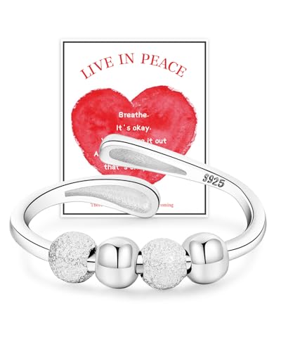 Anxiety Rings for Women 925 Sterling Silver Fidget Ring Adjustable Open Fidget Rings for Anxiety Stress Relief Ring Gifts