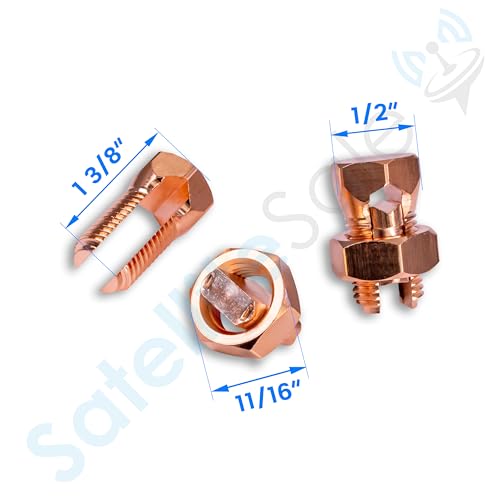 SatelliteSale UL-Listed Bonding Lugs High Conductivity Copper Coated Brass Grounding Split Bolt Connectors Size #4 Pack of 50 Pieces
