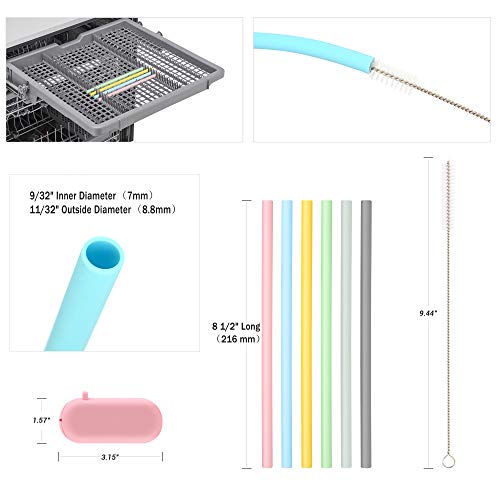 Sunseeke Reusable Silicone Straws Set - Odorless, 12 Standard Reusable Drinking Straws, 4 Carry Pouch, 2 Cleaning Brushes, Food Grade Platinum Silicone - 8 1/2" Long #TOP4