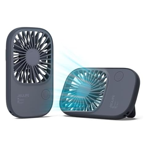 JISULIFE Handheld Mini Lash Fan with Bracket, Small Portable USB Rechargeable Personal Makeup/Eyelash Fan with 3 Speeds for Women Mom Girls Office Outdoor Travel Blue Cover