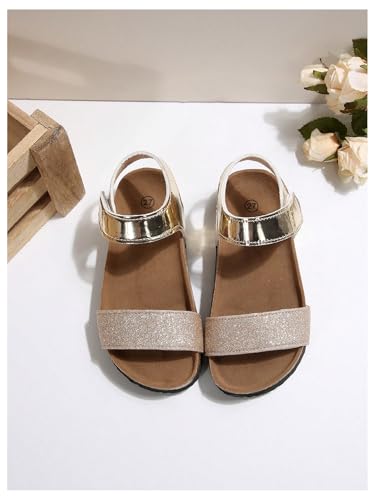 Image of GORGLITTER Girl's Flat Sandals Dressy Cute Summer Metallic Sparkly Open Toe Slides Vacation Beach Ankle Strap Sandals