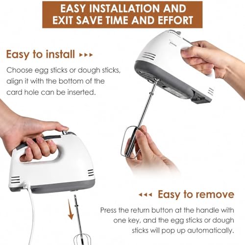 Image of Electric Hand Mixer for Kitchen - Handheld Cake Blender with 4 Stainless Steel Attachments, Beaters & Dough Hooks for Whipping Cream, Baking & Mixing (Pack of 1)