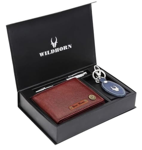 Image of WildHorn customised Gifts for Men | Personalized Leather Wallet for Mens -Name /Logo Printed on Wallet I Customised Ideas for Men Boy Love Husband Employees Clients (PWK 2052 Maroon)