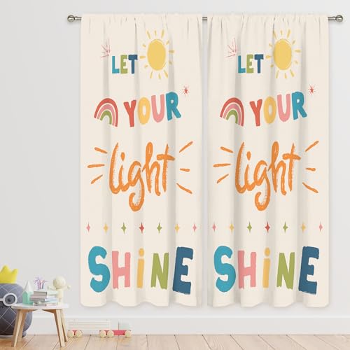 MESHELLY Kids Curtains 42Wx63H Inch Rod Pocket Cute Cartoon Rainbow Quotes Bedroom Decor Beige Sun Positive Inspirational Words Colorful Nursery...