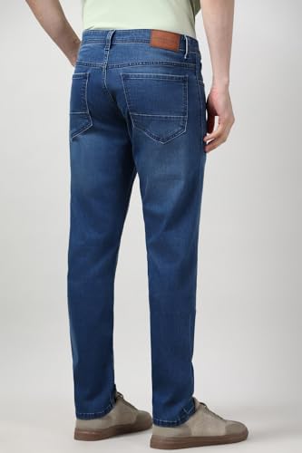 Image of Peter England Men's Slim Tapered Jeans | Denim Mid Wash | Casual Wear | Modern Fit