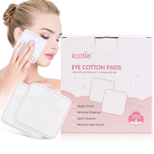 200-Count Eye Cotton Pads 100% Cotton Ultra Soft Square Cotton Pads, Spunlace Purely Physical Technology, Makeup Remover Pads for Facial Cleansing on All Skin Types