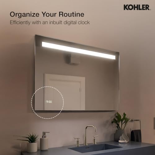 Image of Kohler Forefront Rectangular Light Mirror for Bathroom - 35 inch x 26 inch LED Mirror for Wash Basin - Anti-Steam with Digital Mirror Clock Display - Touchless Control - High Definition Reflection 23266IN-NA