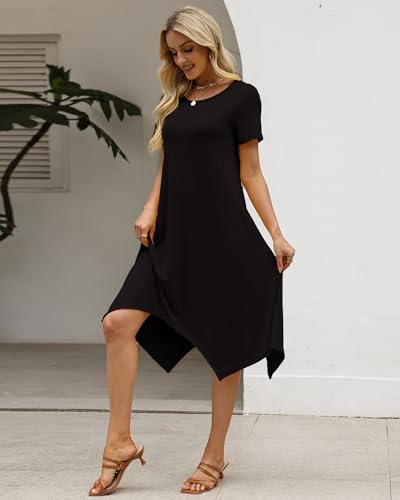 Image of COSSEN Women's 2026 Summer Midi Dress Crew Neck Short Sleeve
