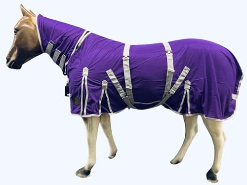 Image of Heavy Duty Horse Fly Sheet with Neck and Detachable Belly Band | Summer Sheet (80, Purple)