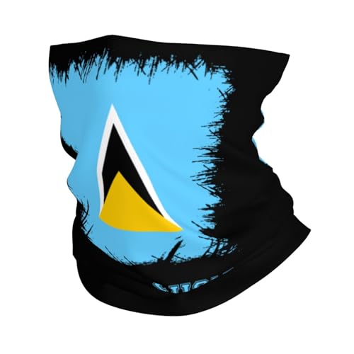 Vintage Saint Lucia St. Lucian Flag Neck Gaiter Face Mask for Men Women UV Protection Seamless Face Shield Cool Breathable Cycling Riding Running Headbands Bandana