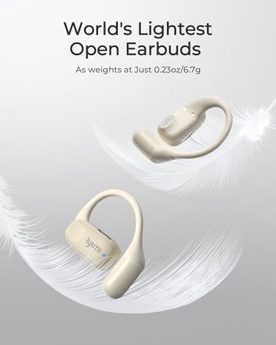 Image of Lytmi CozyFit Open Ear Headphones, 0.23oz Ultra-Light Comfortable Wireless Earbuds, 0.6mm Thinnest Earhooks, Bluetooth 5.4, Clear Audio, 30 HRS Playtime, IPX5 Waterproof Earphones with Mic (Beige)