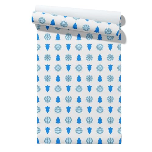 CEVAN Revestimiento de Paredes PVC Friso Laminado Árbol Navidad Christmas Azul Papel Pintado PVC Para Renovación Armarios Cocina 45x300cm