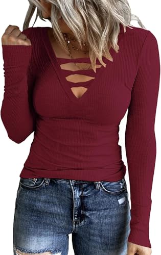 TrendiMax Damen Langarmshirt Gerippt Stretch Pullover Elegant Langarm...