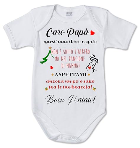 Body tutina neonato stampa sorpresa per futuro papà - buon Natale papà - annuncio gravidanza - stampa tema famiglia - regalo per lui - mamma - regsalo originale per Natale (3 mesi)