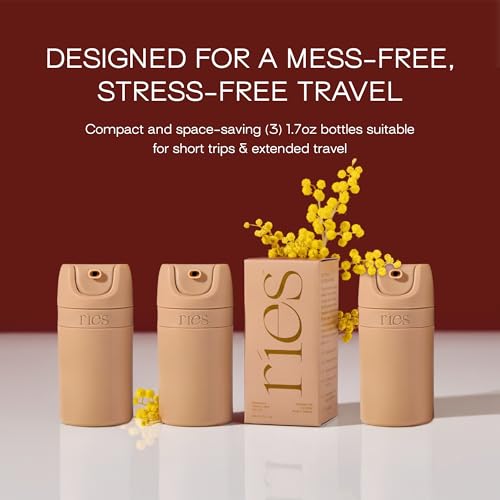 Image of RIES Airless Pump Travel Bottles Set of 3 | TSA Approved Leak Proof Toiletry Containers | 1.7 oz Refillable BPA Free Travel Size Bottles | Shampoo Conditioner | Sand