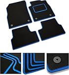 DB Bespoke - Tailored Car Mats - Compatible with Peugeot 107 2005-2011 - Black Carpet - Non-Slip Carpet Mat - 4 Piece Floor Mats with 1 Clip - Blue Trim