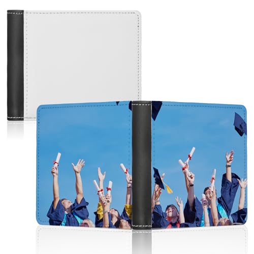 Frienda 2 Pcs Graduation Sublimation Blank Wallet PU Leather Heat Transfer Graduation Sublimation Blanks 2026 DIY Bank Bifold Card Holder Graduated Gift(Black and White Double Side)